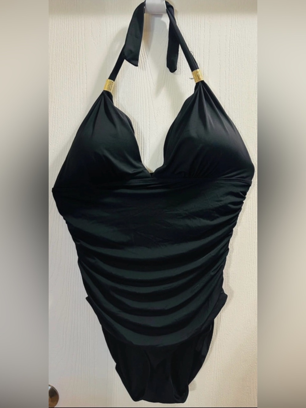 Classic Black Ruched Halter One-Piece Swimsuit